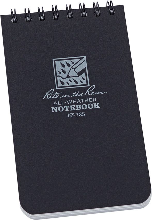 Rite in the Rain Top Spiral Notebook, 3" x 5", Black