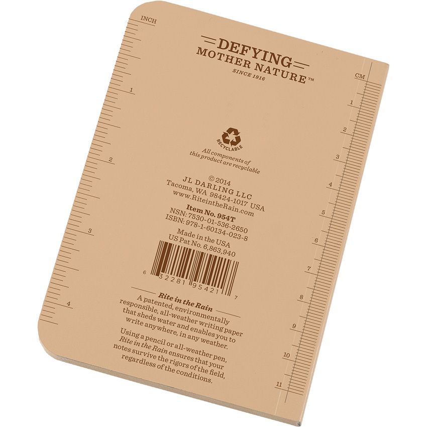 Rite in the Rain Soft Cover Memo Book, 3.5" x 5", Tan